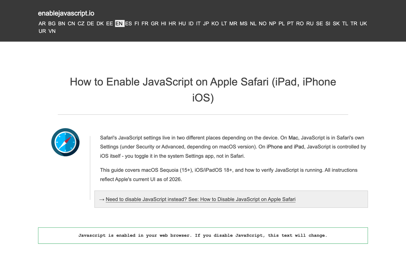 Gidas, kaip įjungti „JavaScript" „Safari" naršyklėje
