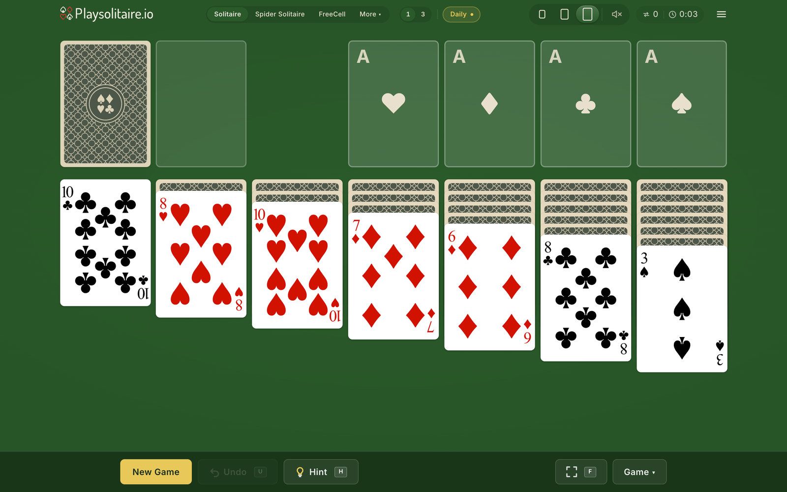 playsolitaire.io Klondike pasjanso žaidimo laukas